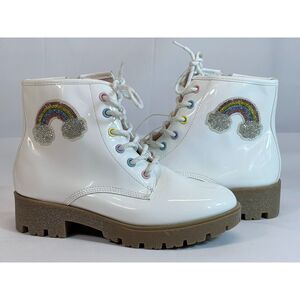 Jellypop Lil Pike Girls Patent Combat Boots Zip Lace Up Rainbow Sparkle Size 4